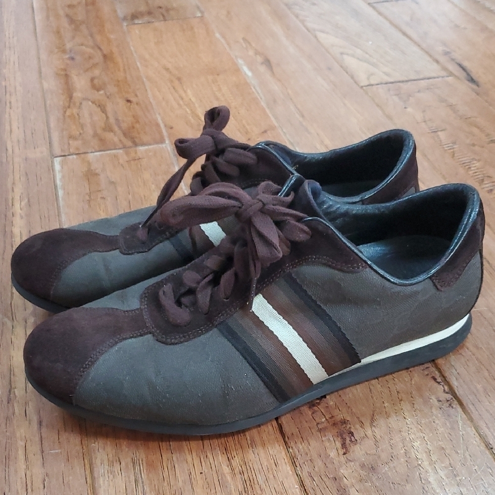 Gucci Brown GG Canvas And Suede Sneakers